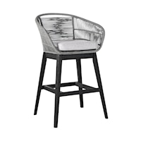 Tutti Frutti Indoor Outdoor Bar Height Bar Stool in Black Brushed Wood with Grey Rope