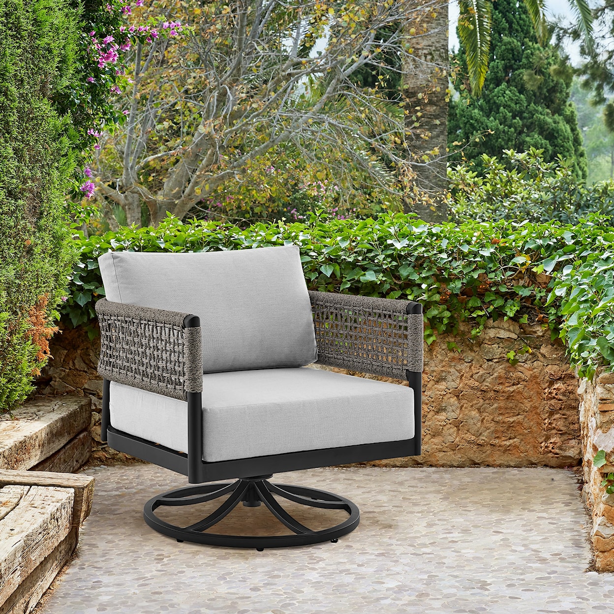 Armen Living Felicia Outdoor Swivel Chair