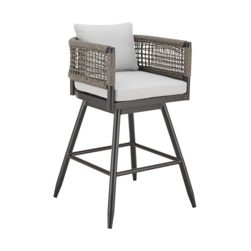 Contemporary Outdoor Swivel Barstool with Rope Detailing