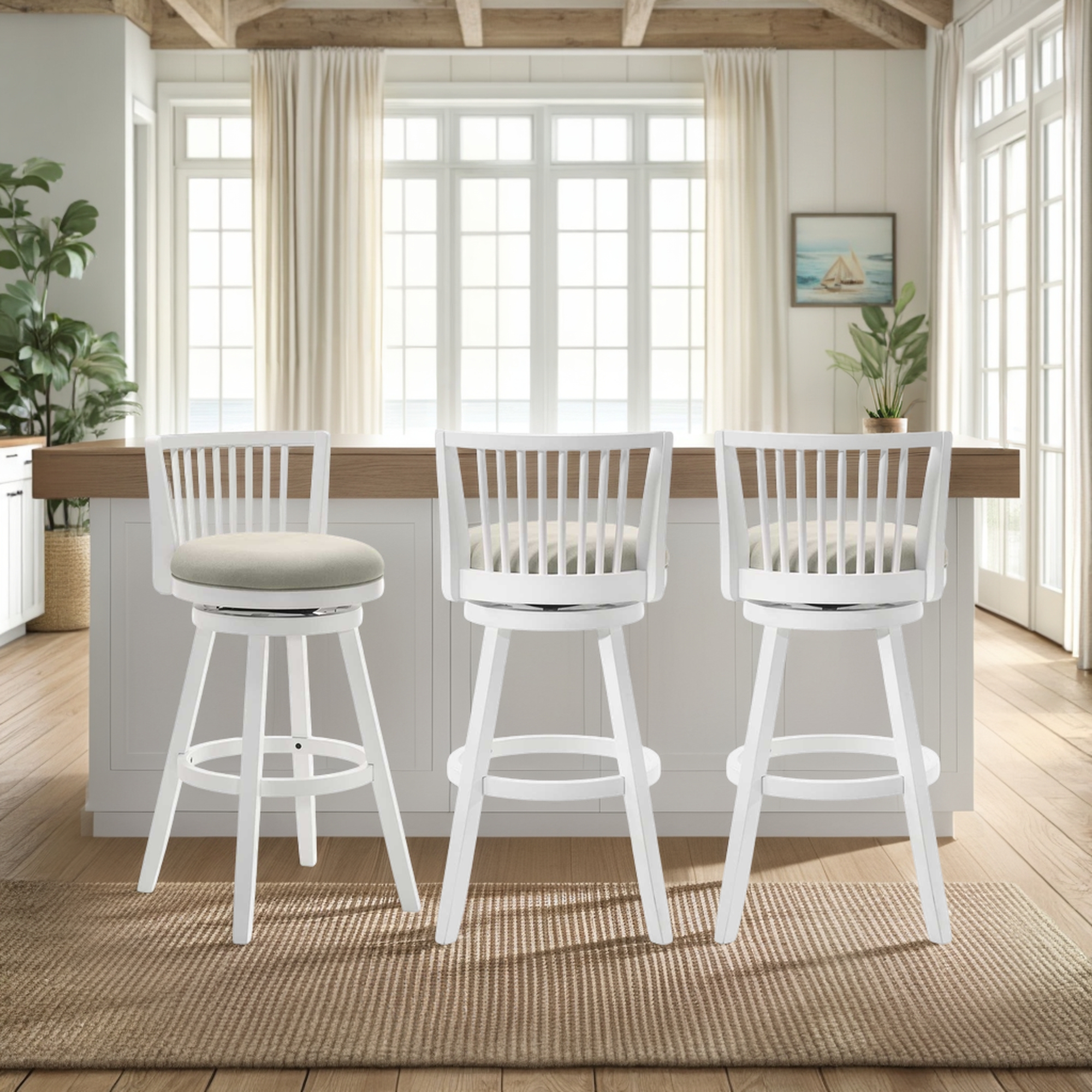 Armen Living Harper Uph. Spindle-Back Swivel Barstool
