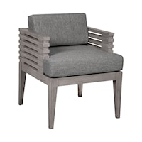 Contemporary Gray Dining Chair with Slatted Wood Arms