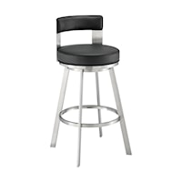 Contemporary 30" Swivel Barstool with Brushed Stainless Steel and Open Back