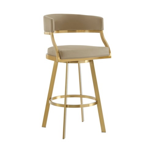 Contemporary Gold-Brushed Stainless Steel Swivel Barstool with Faux Leather Upholstery