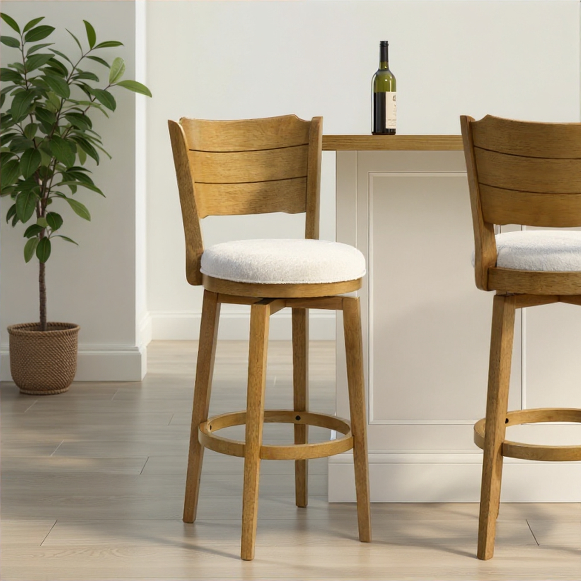 Armen Living Winsley Wooden Swivel Barstool w/Uph. Seat
