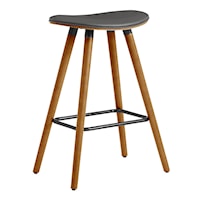 Contemporary 26" Counter Height Backless Bar Stool in Gray Faux Leather and Walnut Wood