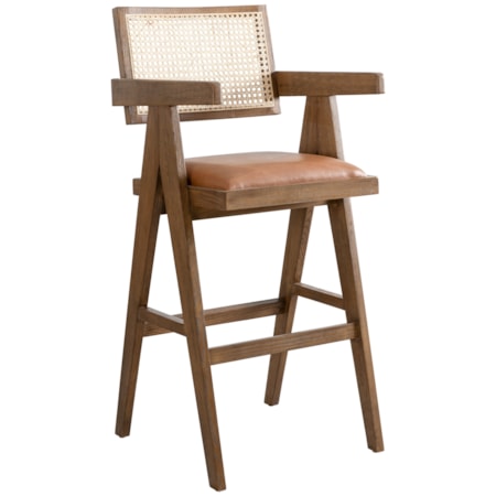 Woven-Back Barstool w/Upholstered Seat