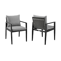 Set of 2 Contemporary Outdoor Aluminum Dining Chairs with Gray Cushions