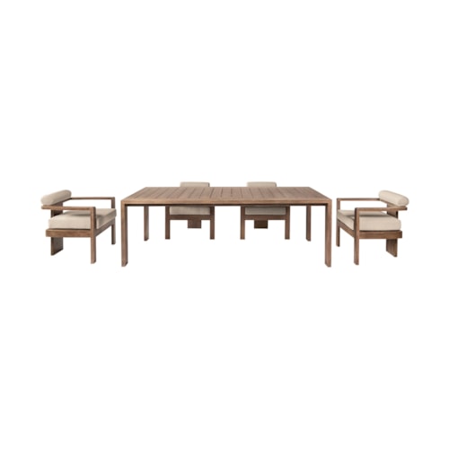 Contemporary 5 Piece Patio Dining Set in Weathered Eucalyptus Wood