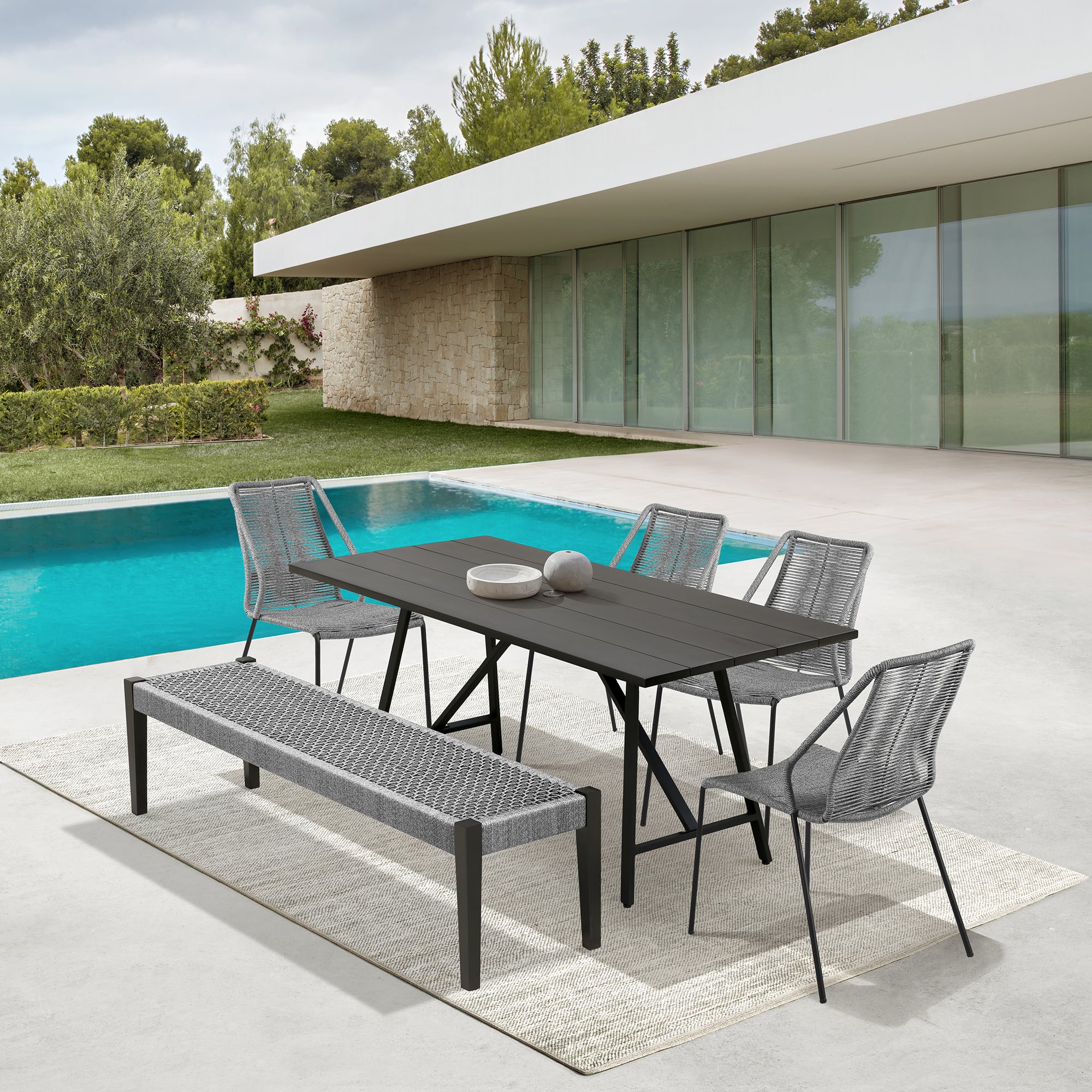 Armen Living Frinton / Clip / Rhett 6-Piece Outdoor Dining Set