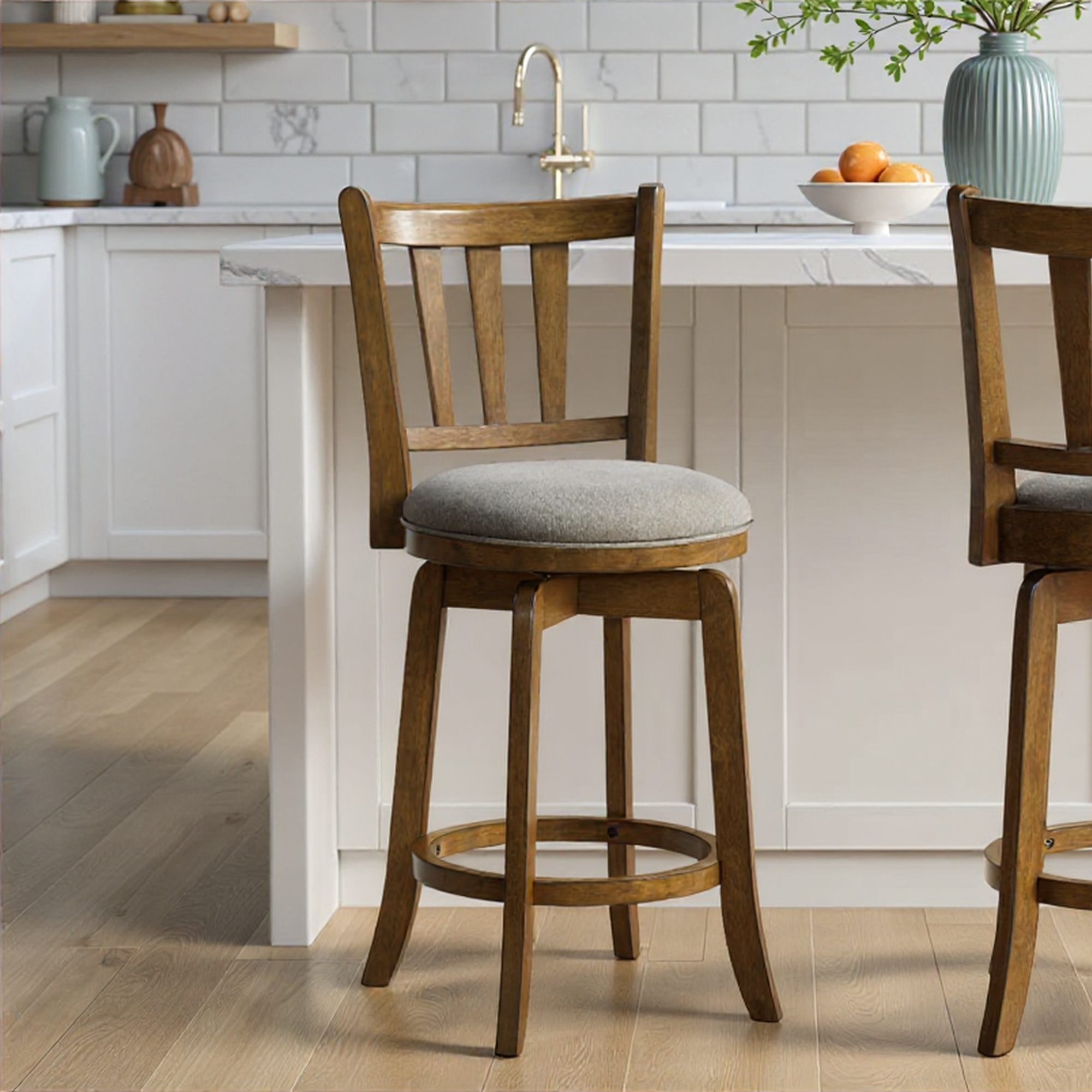 Armen Living Wren Slat-Back Swivel Counter Stool