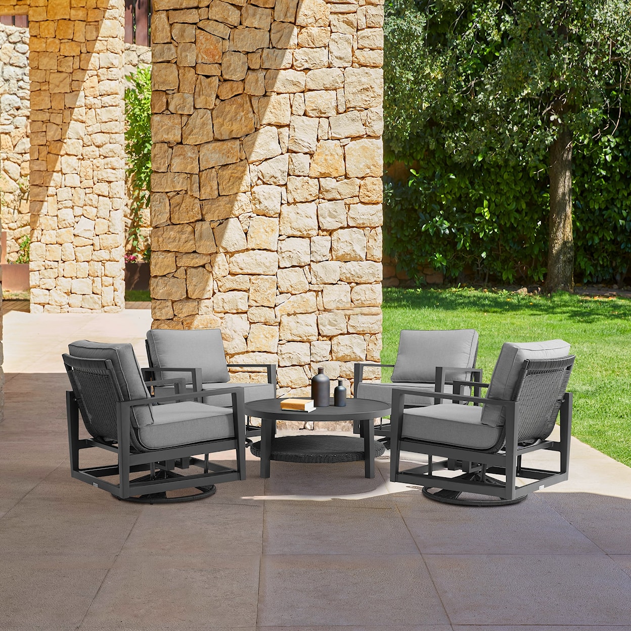 Armen Living Grand Outdoor Swivel Chair