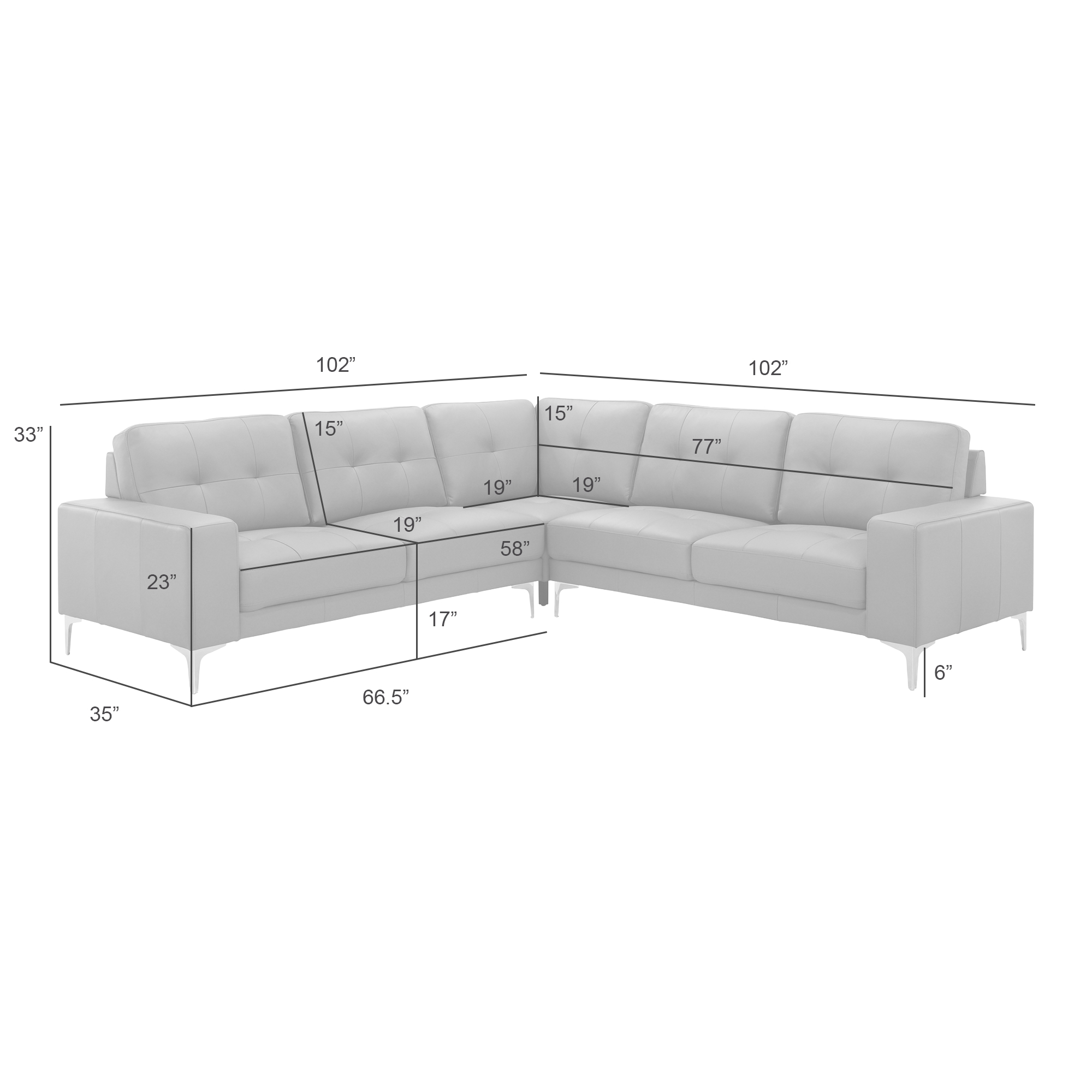 Armen Living Pimentel 3-pc. Genuine Leather Sectional Sofa