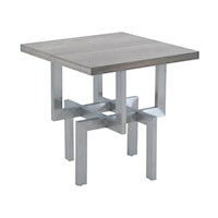 Contemporary Square Wood End Table with Brushed Stainless Steel Base