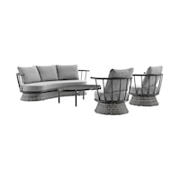 Coastal Casual Grey Wicker Outdoor Set with Sofa and Swivel Chairs
