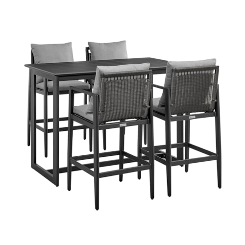 Cayman Outdoor Patio 5-Piece Bar Table Set in Aluminum with Grey Cushions