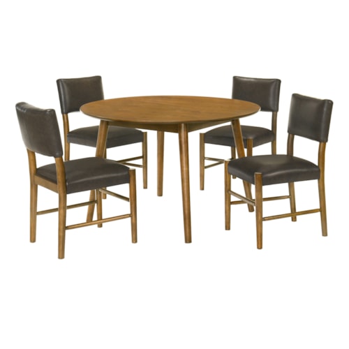 5-pc. Mid-Century Modern Dining Set with Faux-Leather Side Chairs