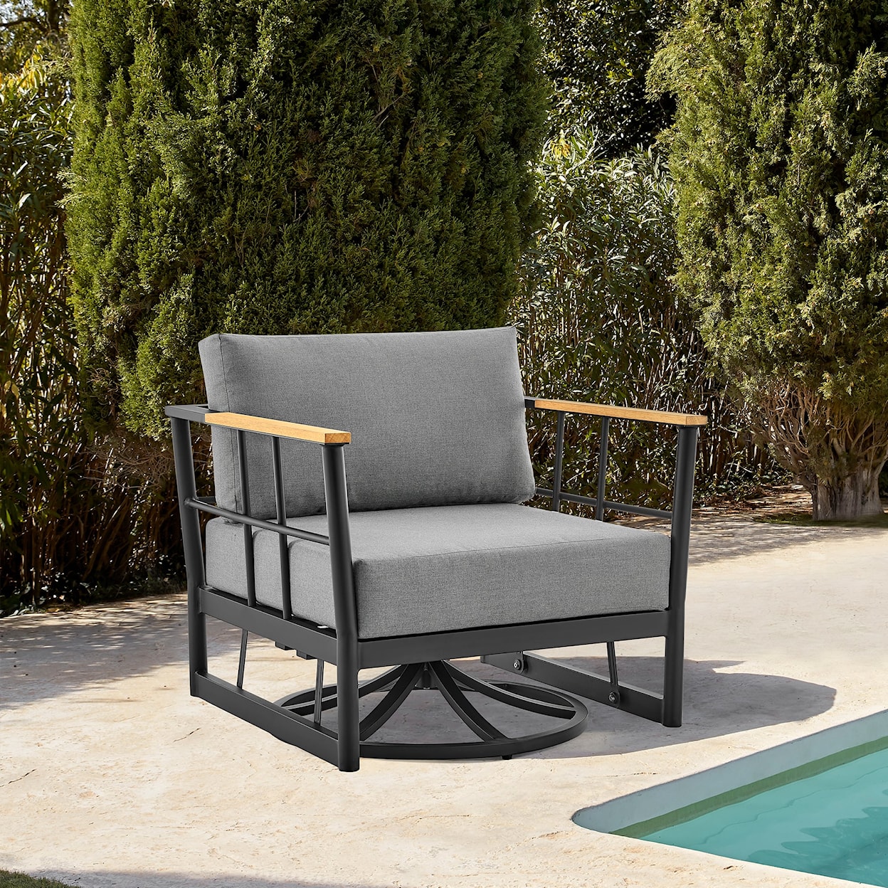 Armen Living Shari Outdoor Swivel Chair