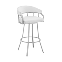 Valerie 30" Swivel White Faux Leather and Silver Metal Bar Stool