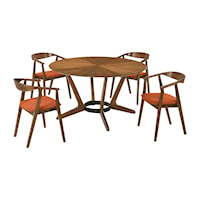 Mid-Century Modern 5-Piece Round Wood Dining Table Set