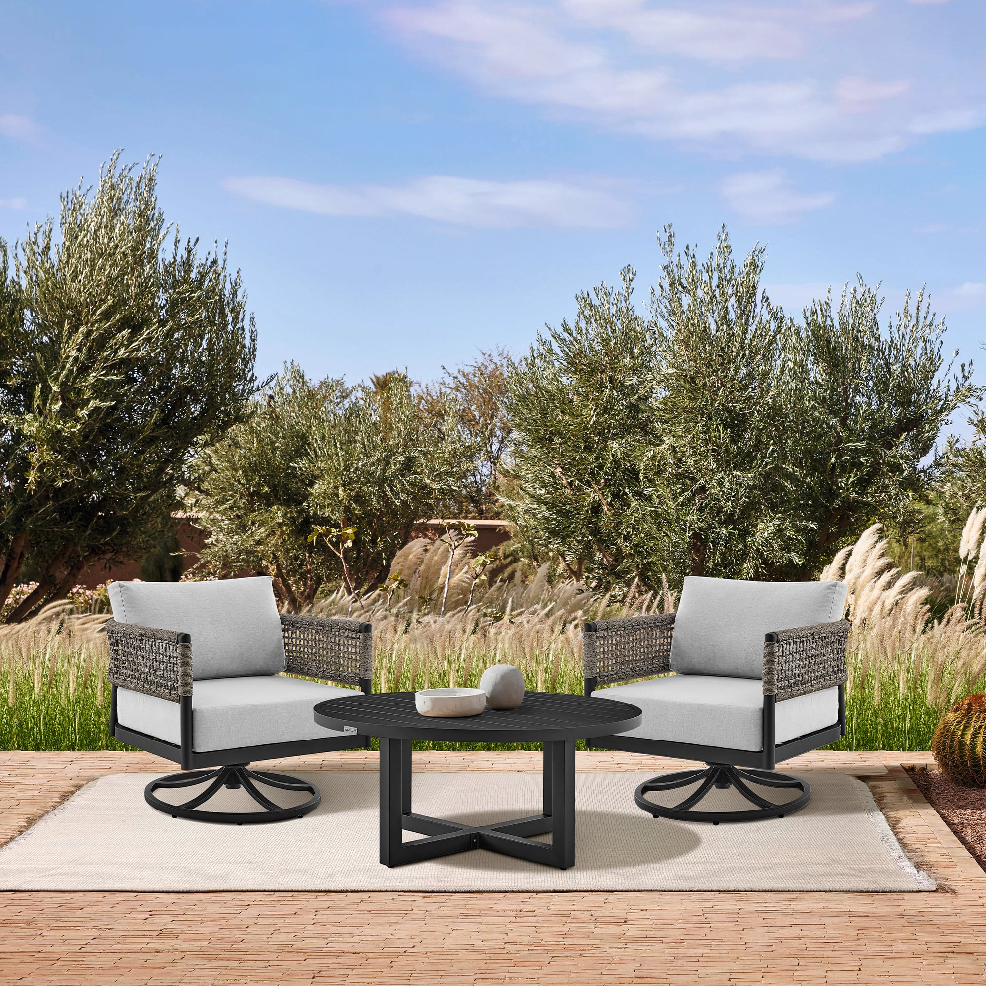 Armen Living Felicia/Argiope 3-Piece Outdoor Conversation Set