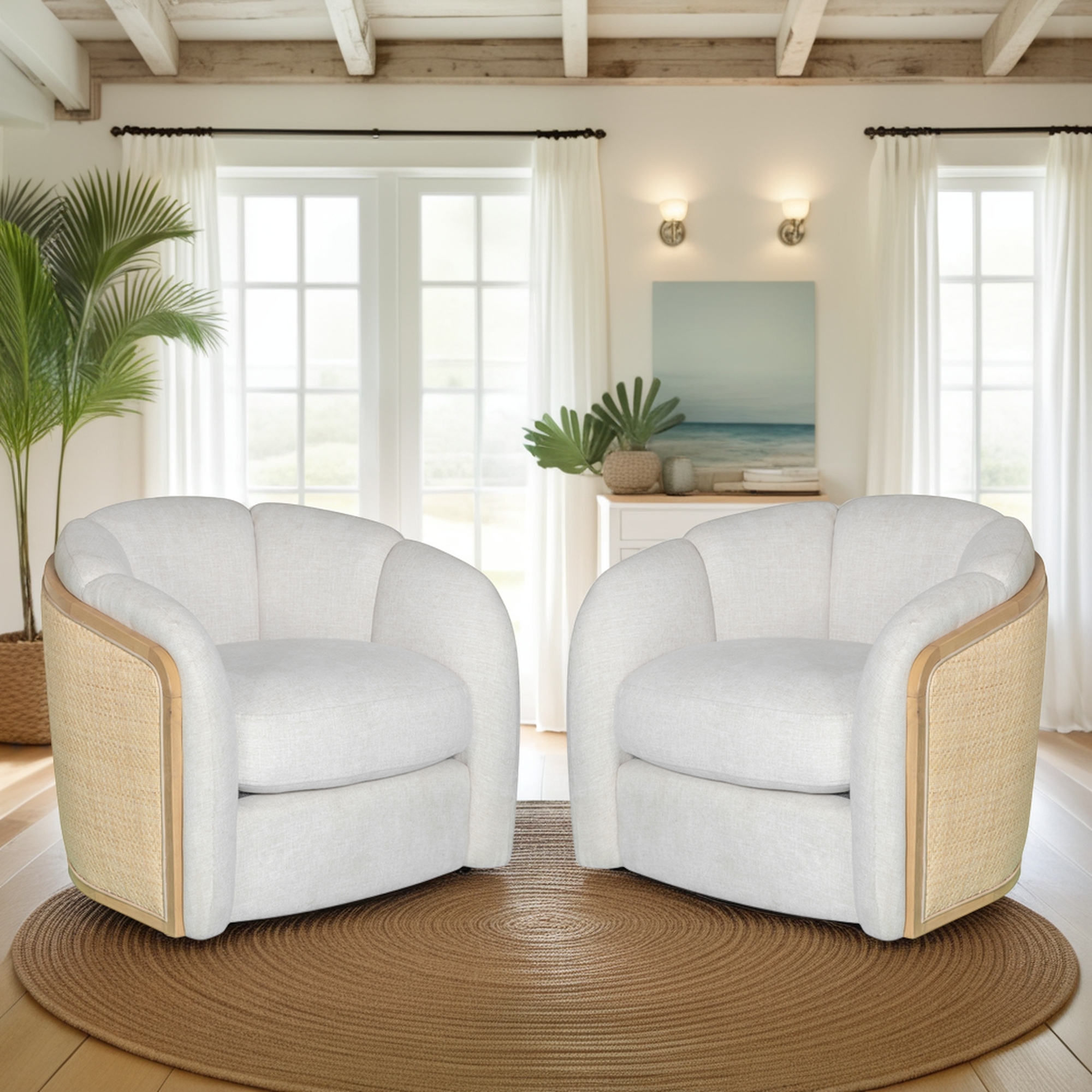Armen Living Violet Rattan-Back Barrel Chair