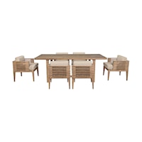 Contemporary 7-Piece Brown Outdoor Dining Set with Slatted Wood Arms