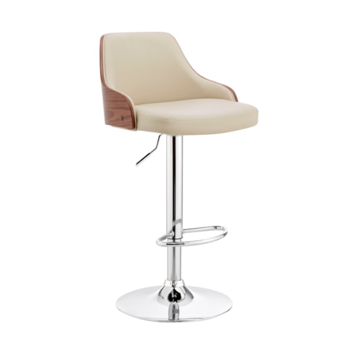 Contemporary Adjustable Faux Leather Bar Stool with Chrome Base