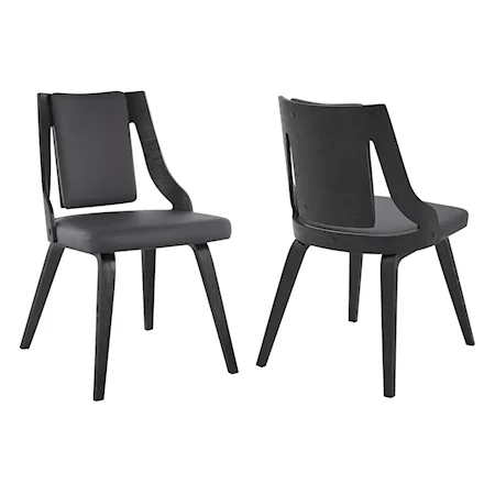 Set of 2 Wood Dining Chairs with Faux Leather Upholstery