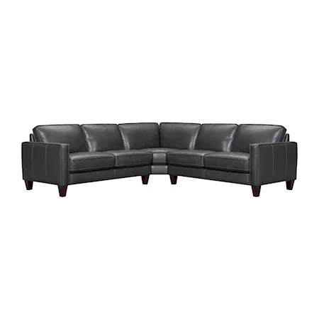 Contemporary Black 3-Piece Leather Sectional Sofa with Track Arms