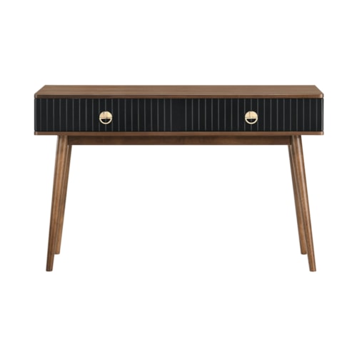 Mid Century Modern Black Veneer and Walnut Wood Console Table