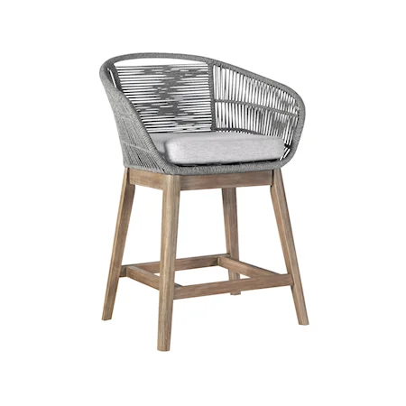Tutti Frutti Indoor Outdoor Counter Height Bar Stool in Aged Teak Wood with Grey Rope