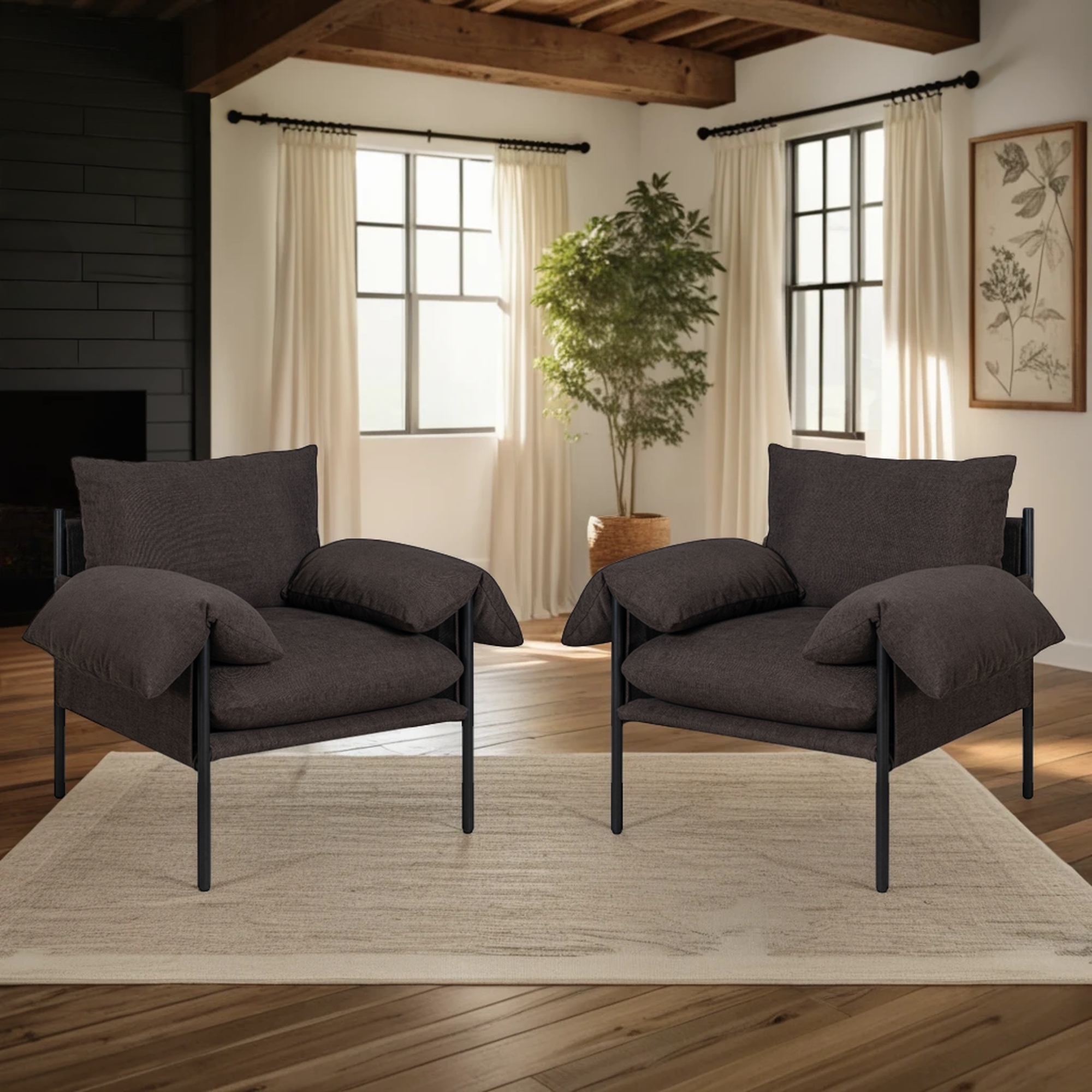 Armen Living Bloom Pillow-Arm Accent Chair