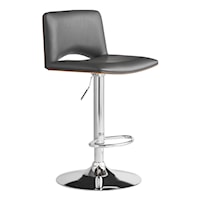 Thierry Adjustable Swivel Gray Faux Leather with Walnut Back and Chrome Bar Stool