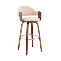 Daxton 26" Cream Faux Leather and Walnut Wood Bar Stool