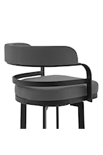Armen Living Prinz 30" Bar Height Metal Barstool in Black Faux Leather with Brushed Stainless Steel Finish