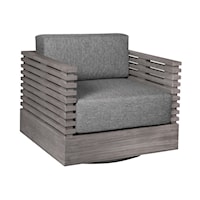 Contemporary Gray Outdoor Swivel Chair with Wood Frame