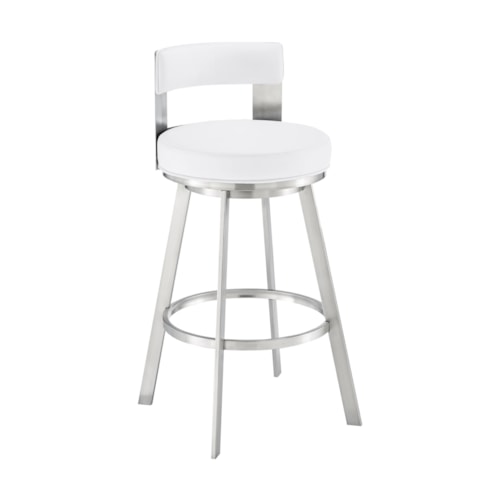 Contemporary 30" Swivel Barstool with Brushed Stainless Steel and Open Back
