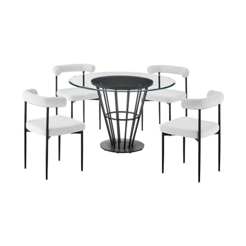 Contemporary 5-Piece Round Dining Table Set with Glass Top