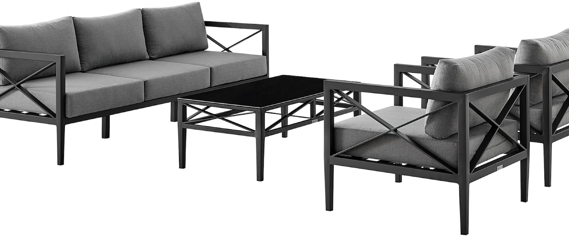 Sonoma Outdoor 4 piece Set in Dark Grey Finish and Dark Grey Cushions