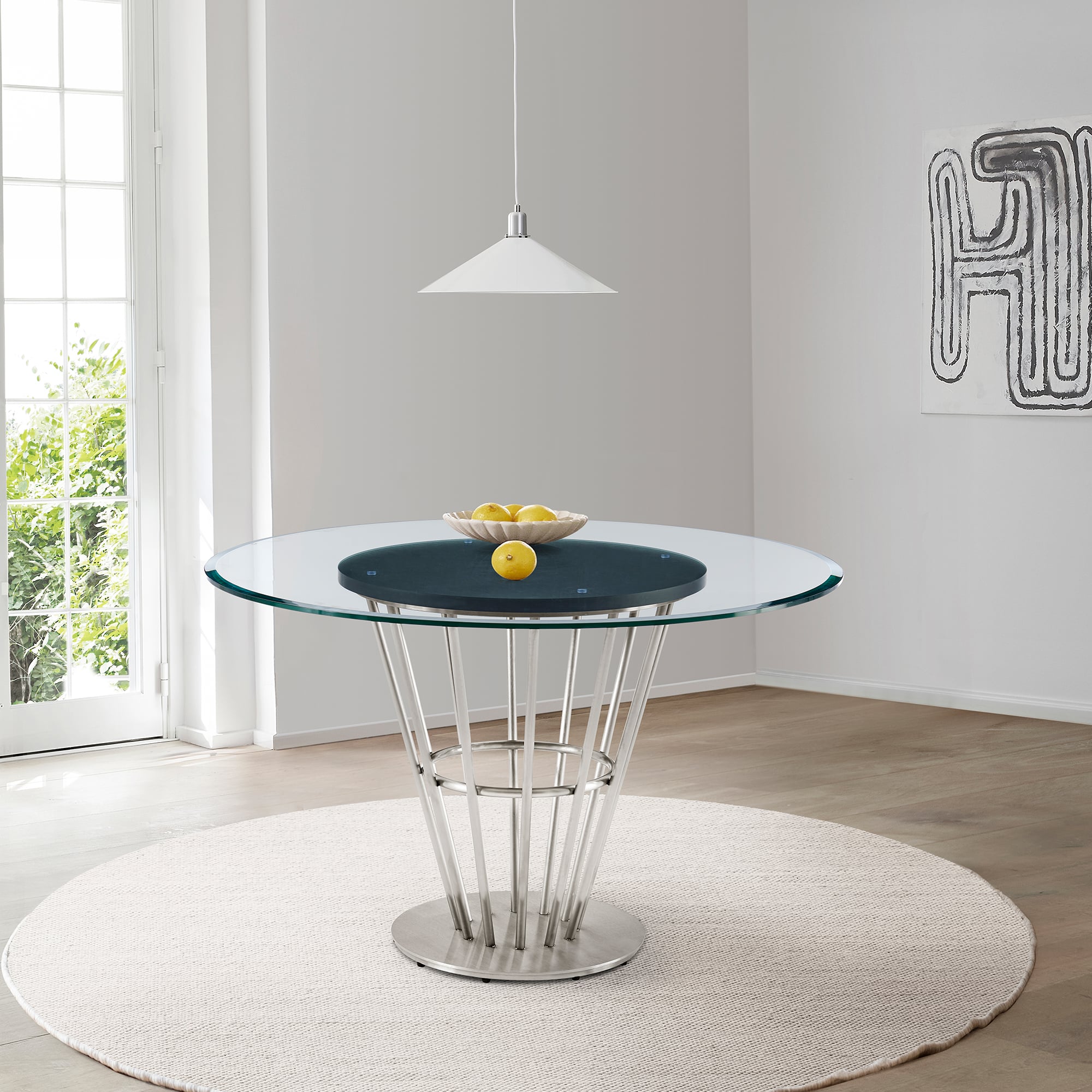 Armen Living Veronica 48" Round Glass-Top Dining Table
