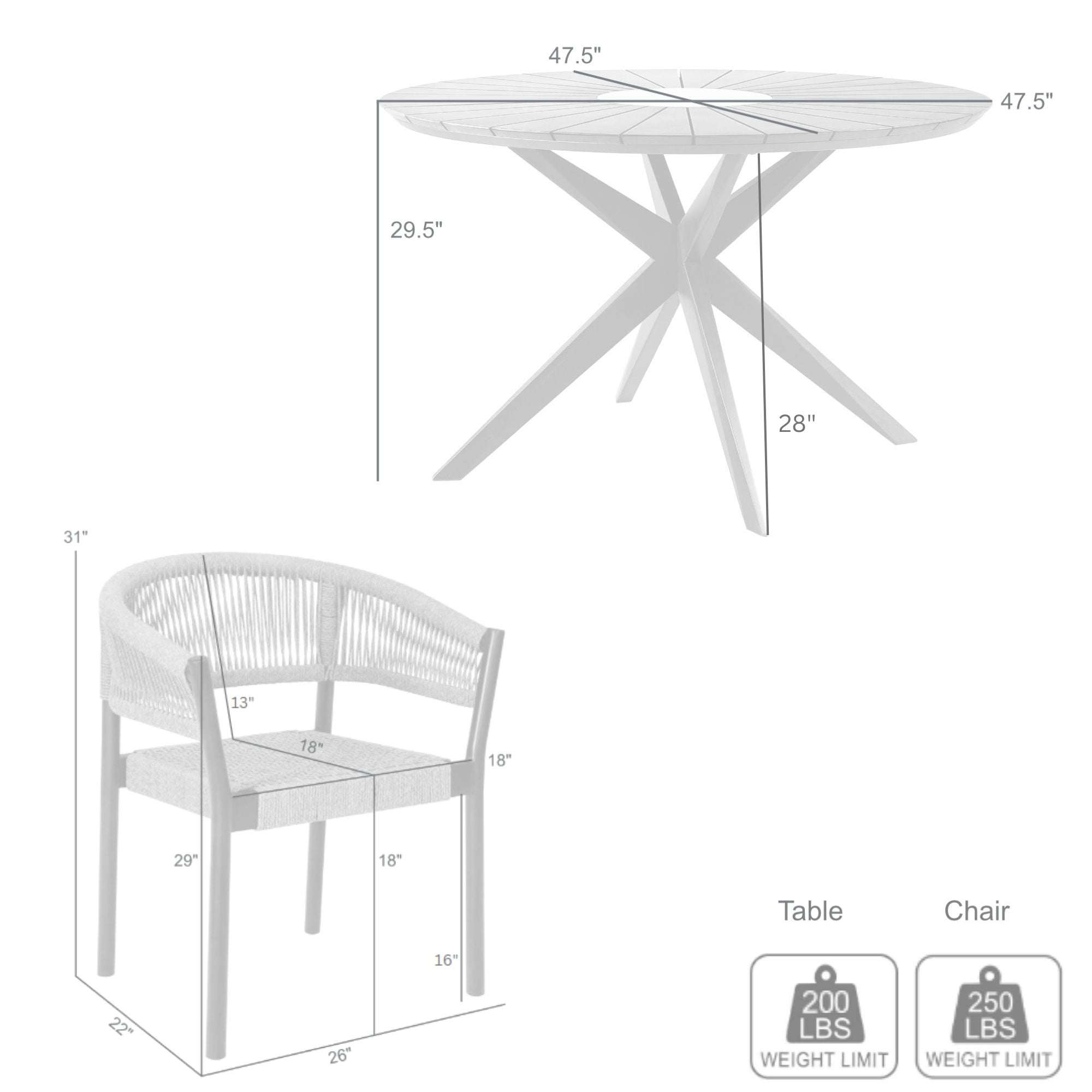 Armen Living Oasis / Doris 5-Piece Outdoor Dining Set