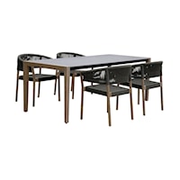 Contemporary Indoor-Outdoor 5-Piece Dining Set in Light Eucalyptus Wood with Superstone with Charcoal Rope
