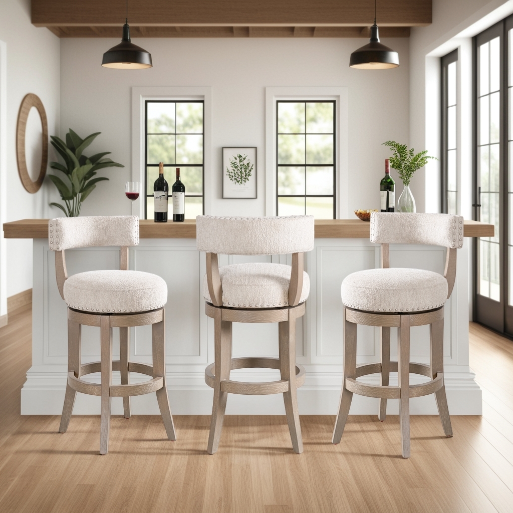 Armen Living Mystic Upholstered Open-Back Swivel Barstool