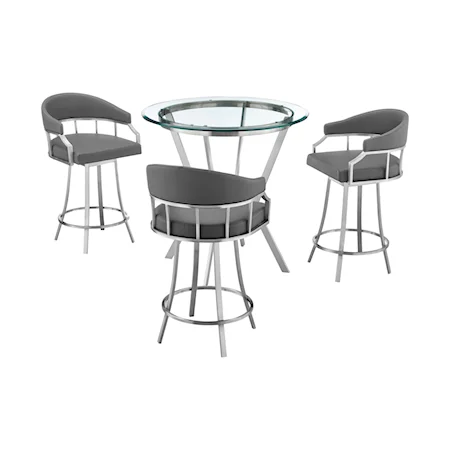 Naomi and Valerie 4-Piece Counter Height Dining Set in Brushed Stainless Steel and Grey Faux Leather