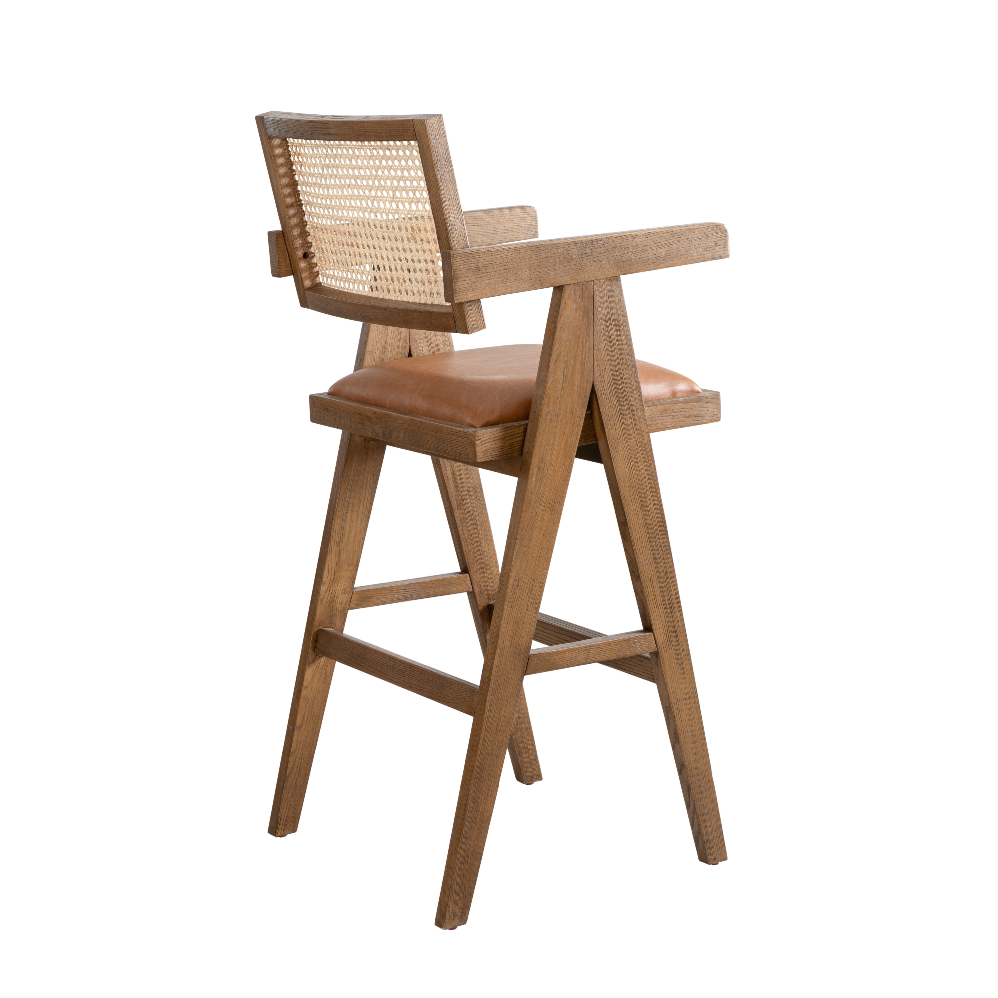 Woven-Back Barstool w/Upholstered Seat
