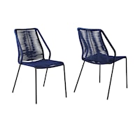 Set of 2 Indoor Outdoor Stackable Steel Dining Chairs with Blue Rope