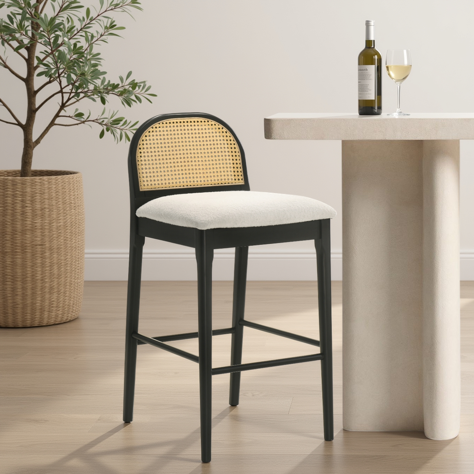 Armen Living Lucio Rounded-Back Barstool w/Upholstered Seat
