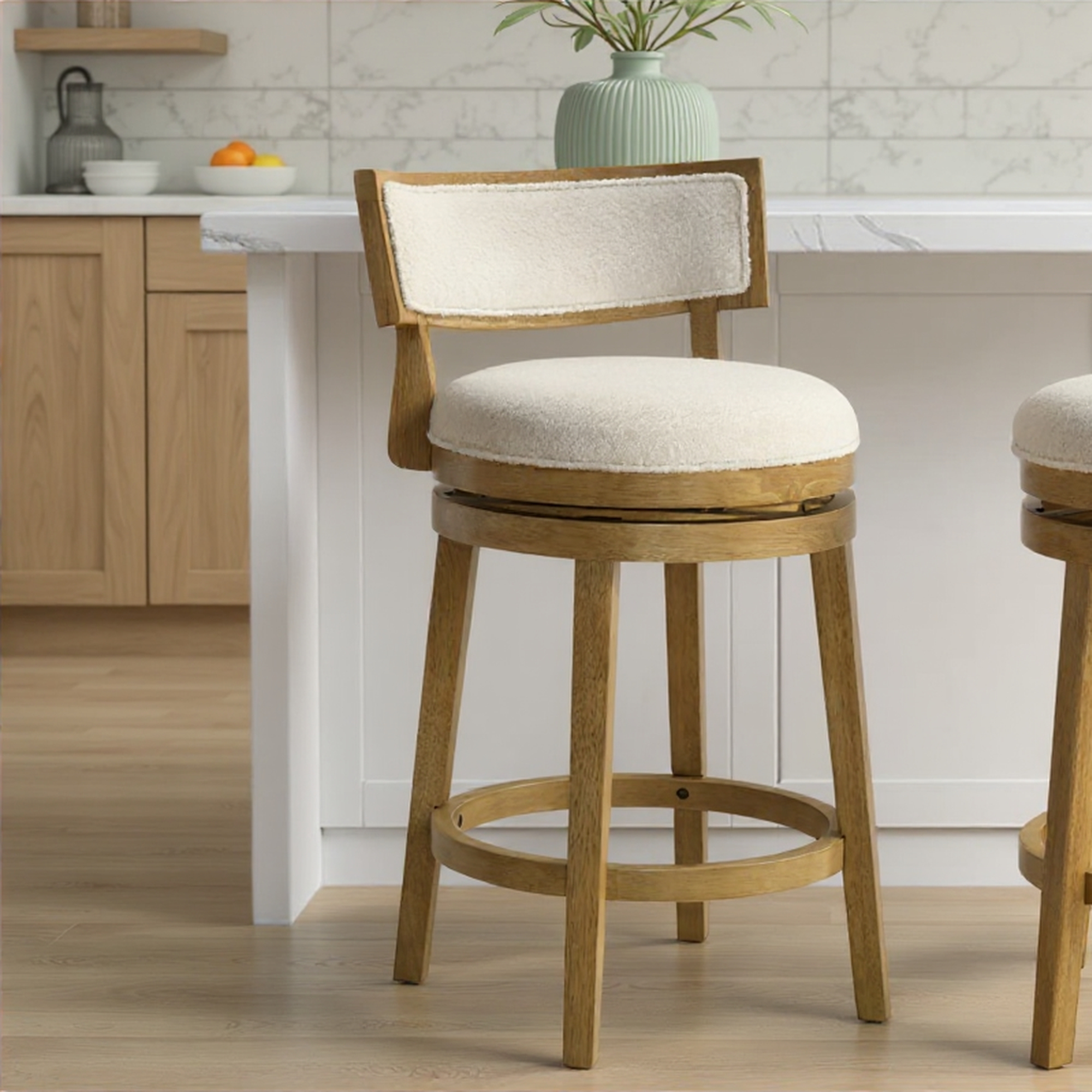 Armen Living Noely Upholstered Round Swivel Counter Stool