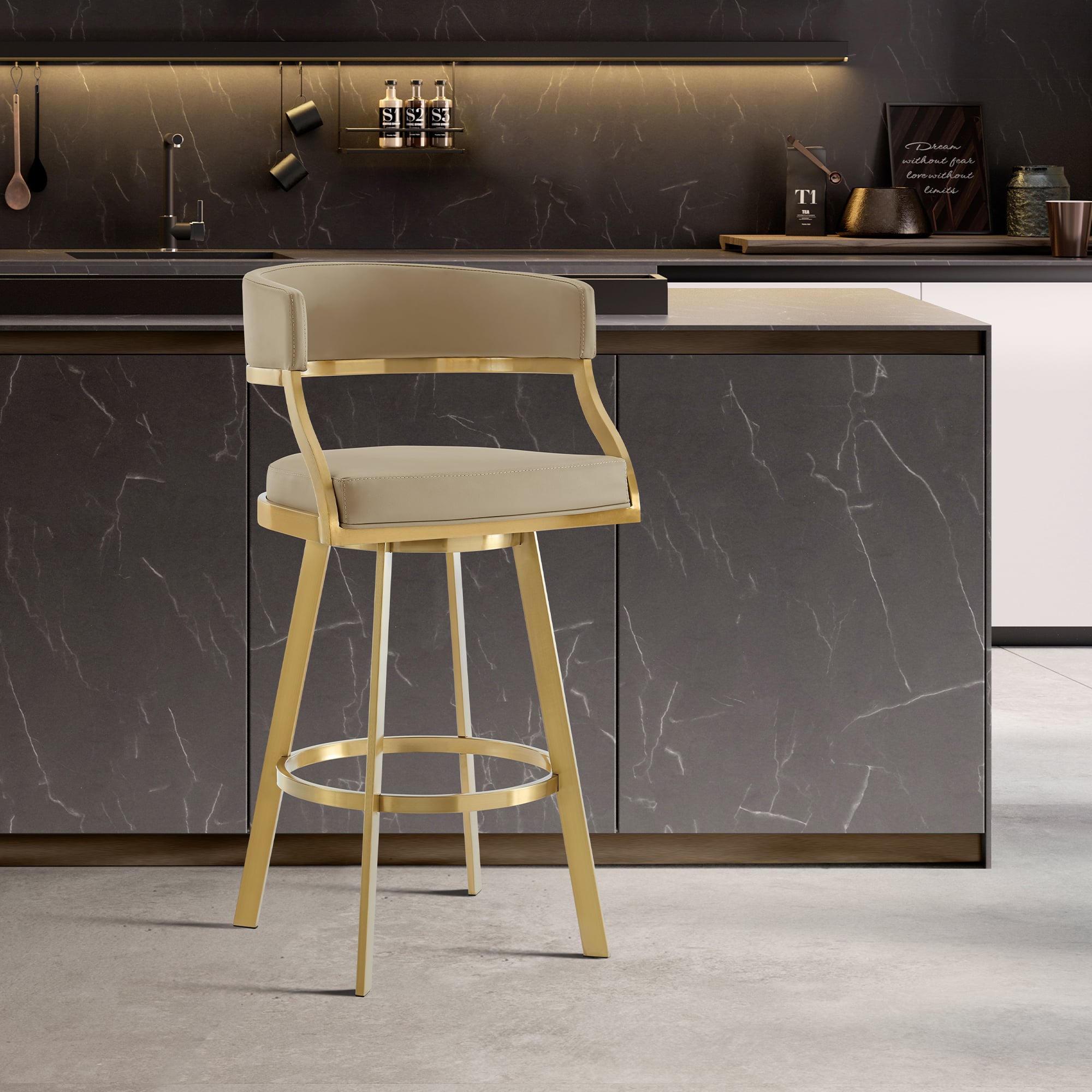 Armen Living Saturn Gold Stainless Steel Swivel Barstool