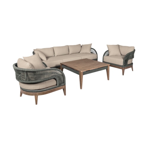 Contemporary Outdoor Conversation Set with Eucalyptus Wood and Rope Accents